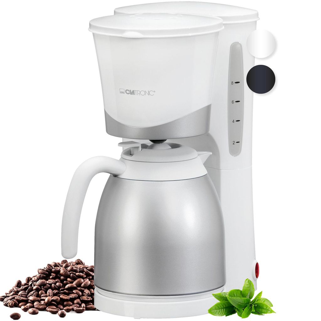 Clatronic Kaffeemaschine mit Thermoskanne | für 8-10 Tassen Kaffee | Filterkaffeemaschine | 1 Liter | Filterkaffeemaschine | KA 3327 weiß