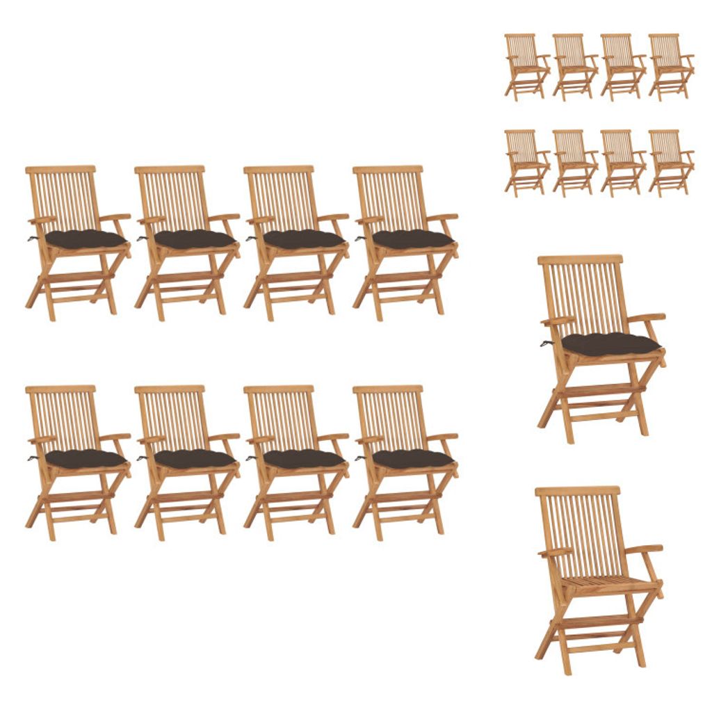 vidaXL Gartenstühle mit Taupe Kissen 8 Stk. Massivholz Teak - Gartenstühle