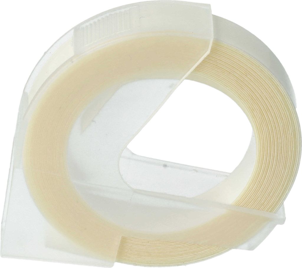 vhbw 3D Prägeband-Schriftband-Kassette kompatibel mit Dymo E-303, E-202E, E-101, Caption Maker 1741205 Etiketten-Drucker 3m x 9mm Weiß auf Transp...