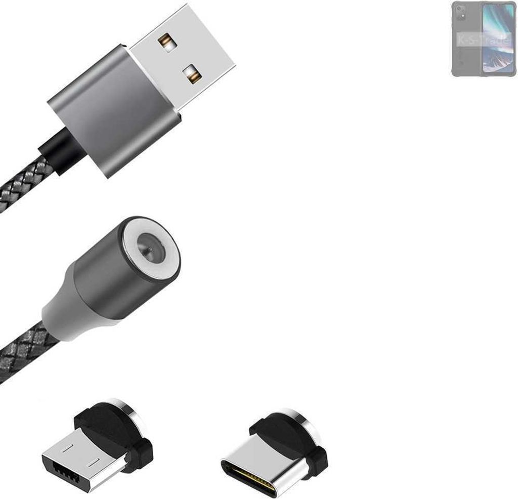K-S-Trade Hochwertiges Magnet-Lade-kabel Sync-Kabel Daten-Kabel für UMIDIGI Bison X20 mit USB-Typ-C-Anschluss und Micro-USB-Anschluss 2A bis zu