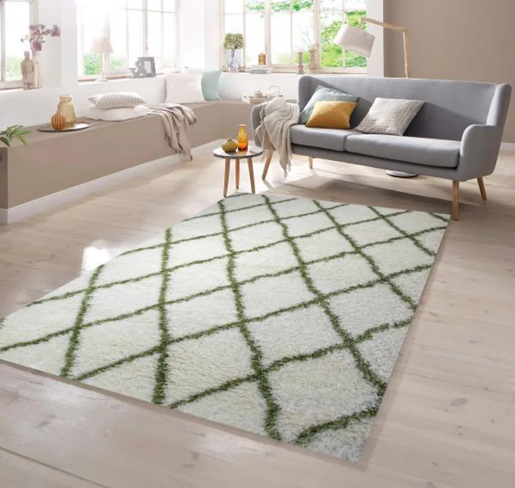 Tapis Shaggy vert et crème 80 x 150 cm - Moelleux et Moderne pour Salon