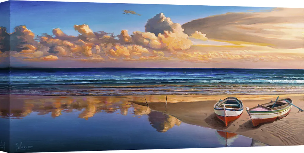 Toile imprimée Bateaux sur la plage 140x70 cm, Finition mate et premium