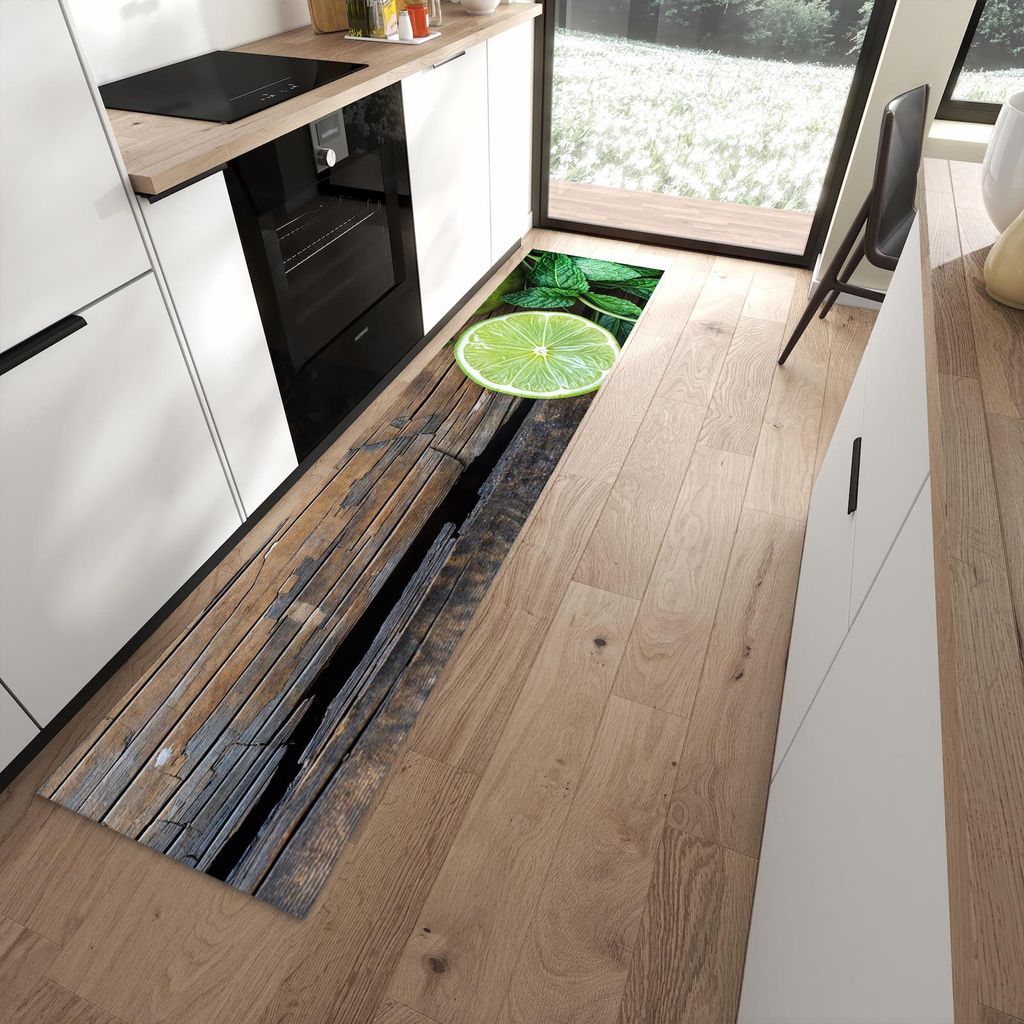 Küchenteppich 60x270cm rutschfest & abwischbar PVC Läufer - Zitrusfruechte Holz