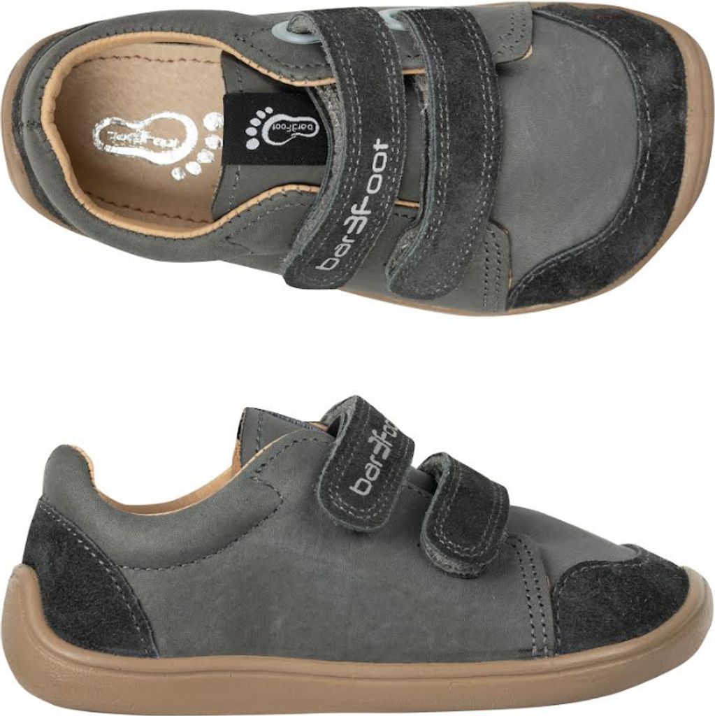 Lederschuhe bar3foot 3BE39/LT58 grau hydrophob, Klettverschluss, Barfuß