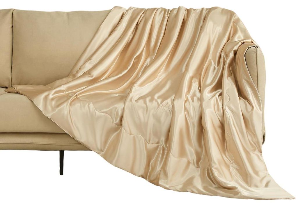 Kuschelige Satindecke Tagesdecke für Bett Sofa Couch 220x240 cm Beige