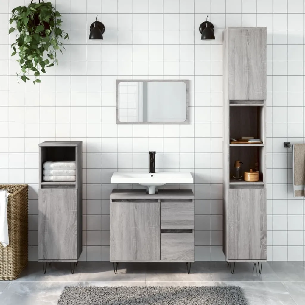 The Living Store Mobile da bagno Grigio Sonoma 65x33x60 cm Materiale in legno