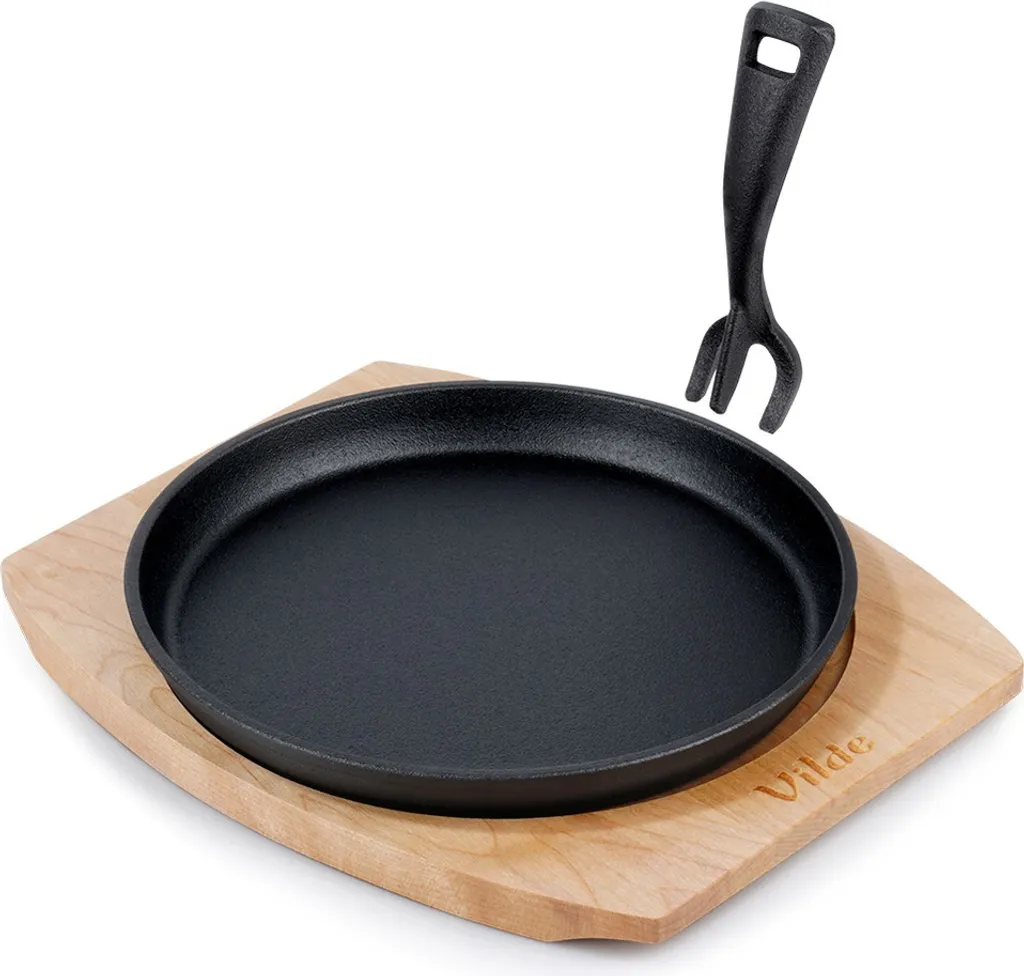 Vilde | Padella - Padella in ghisa - con asse di legno - Ø 22 cm - Qualità robusta - Ideale per servire - Uso universale