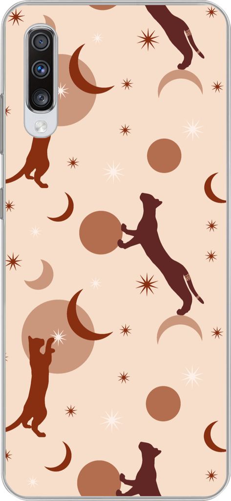 MuchoWow Handyhülle Schutzhülle Hülle für Telefoonhoesje Samsung Galaxy A70 Muster - Katze - Mond - Pastell - Mädchen - Kinder - Kinder Sili...
