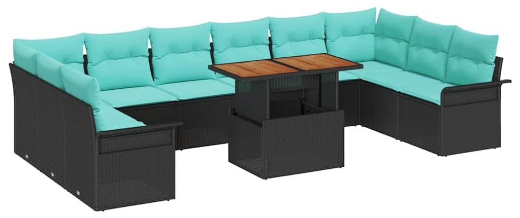 vidaXL Garten-Sofa-Set mit Speicher 11 pcs Schwarz Poly Rattan