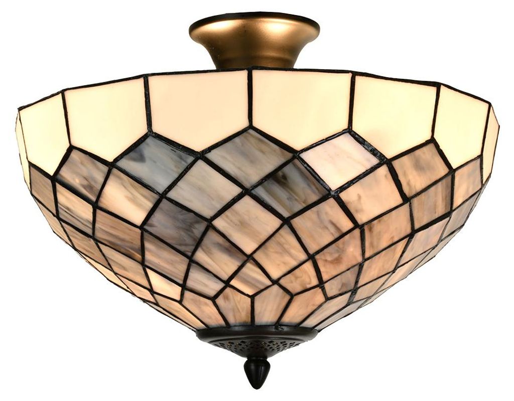 Clayre & Eef Deckenlampe Tiffany Ø 41x24 cm Grau Glas Produktbild 