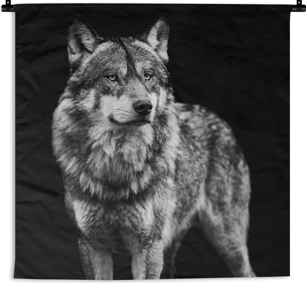 MuchoWow Wandteppich Wandbehang Wolf - Tiere - Wild - Schwarz - Weiß 90x90 cm Tapisserie Dekoration Wandtuch - Wandaufhänger