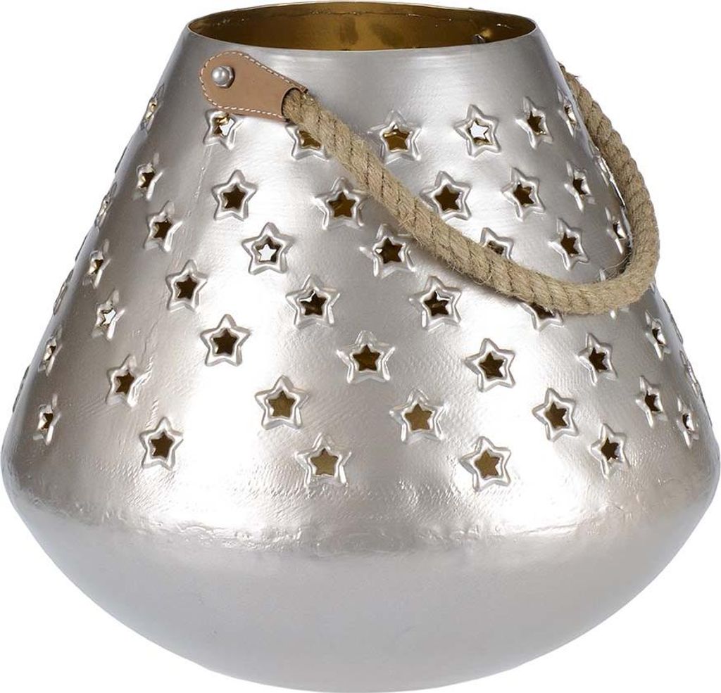 Locker Laterne Windlicht Metall Deko 27cm silber gold Sterne Henkel