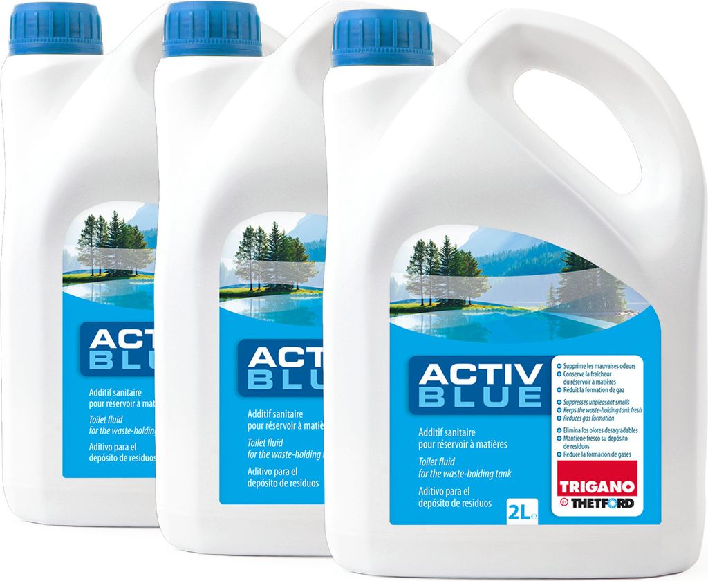 3x Thetford Activ Blue Toiletten Zusatz Sanitärflüssigkeit für den Abwasserbehälter je 2 Ltr