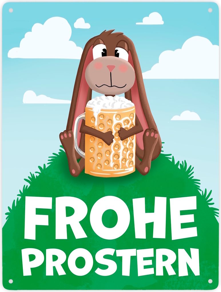 Frohe Prostern betrunkener Osterhase Metallschild XXL in 28x38 cm für Ostern