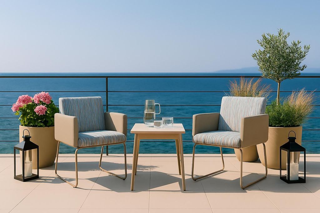 Garten und Terrassenstuhl Paris MODERN Streifen 2er Set für den Garten, beige