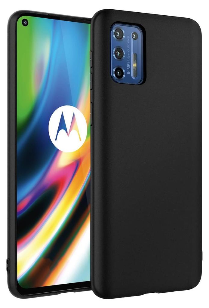 A black phone case is shown next to a smartphone.