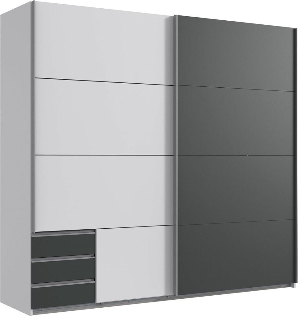 Schwebetürenschrank Emden Kleiderschrank Ausführung wählbar,weiß / graphit,225x64x210cm