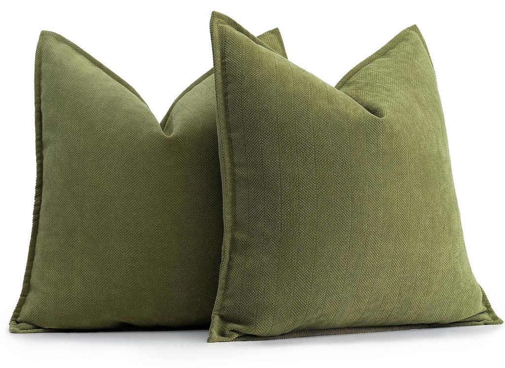 Set aus 2 olivgrünen Kissenbezügen, 45x45 cm, Chenille-Sofakissen, Kissenbezüge mit elegantem Design, weich und für Sofa, Bett und Wohnaccessoi...
