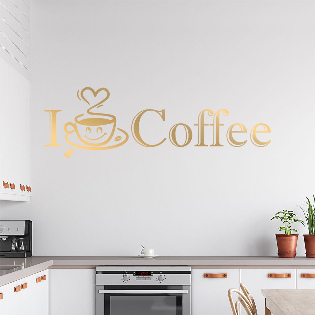 I Love Coffee Wandtattoo in 6 Größen - Wandaufkleber Wall Sticker - Dekoration, Küche, Wohnzimmer, Schlafzimmer, Badezimmer