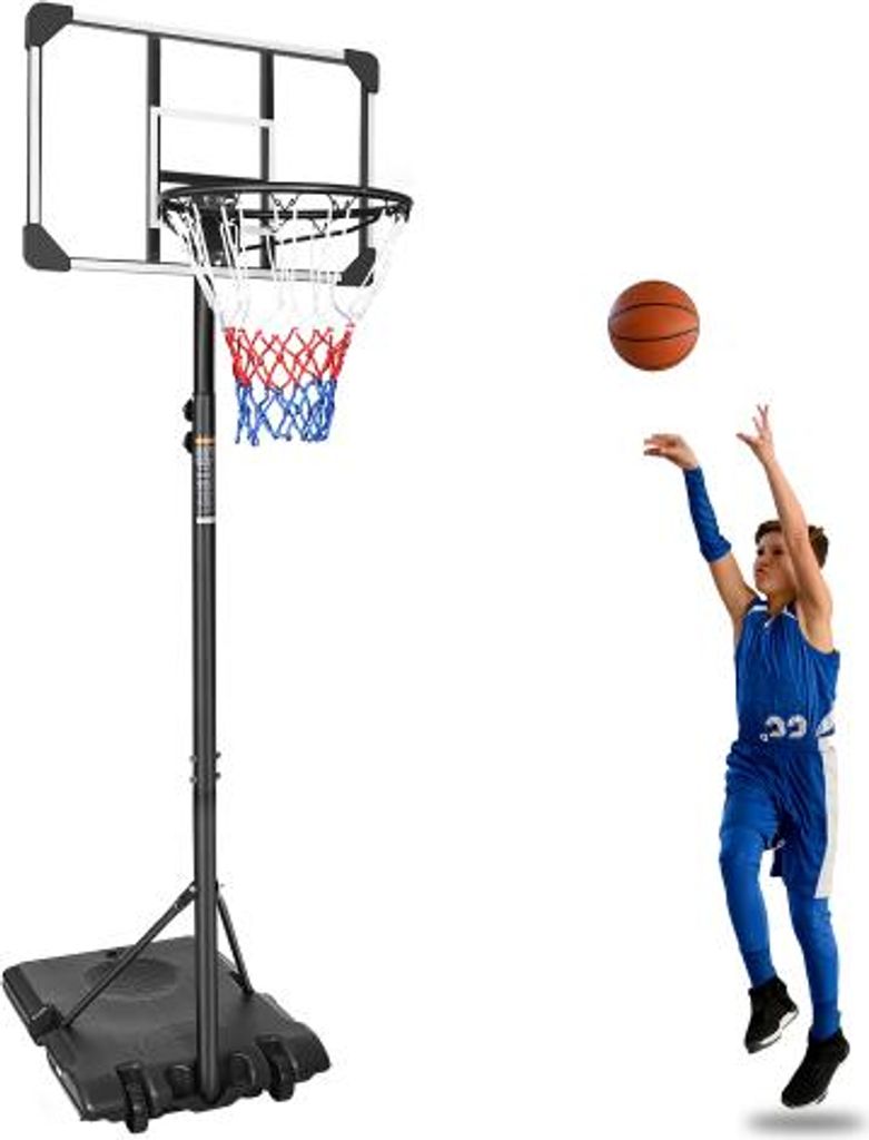 Schwarzes 75x54x15cm Portable Basketballkorb Hoehenverstellbar 5,6–7 FT Rollen Design Basketballstaender Staender Ballsportkoerbe Basketballanlage
