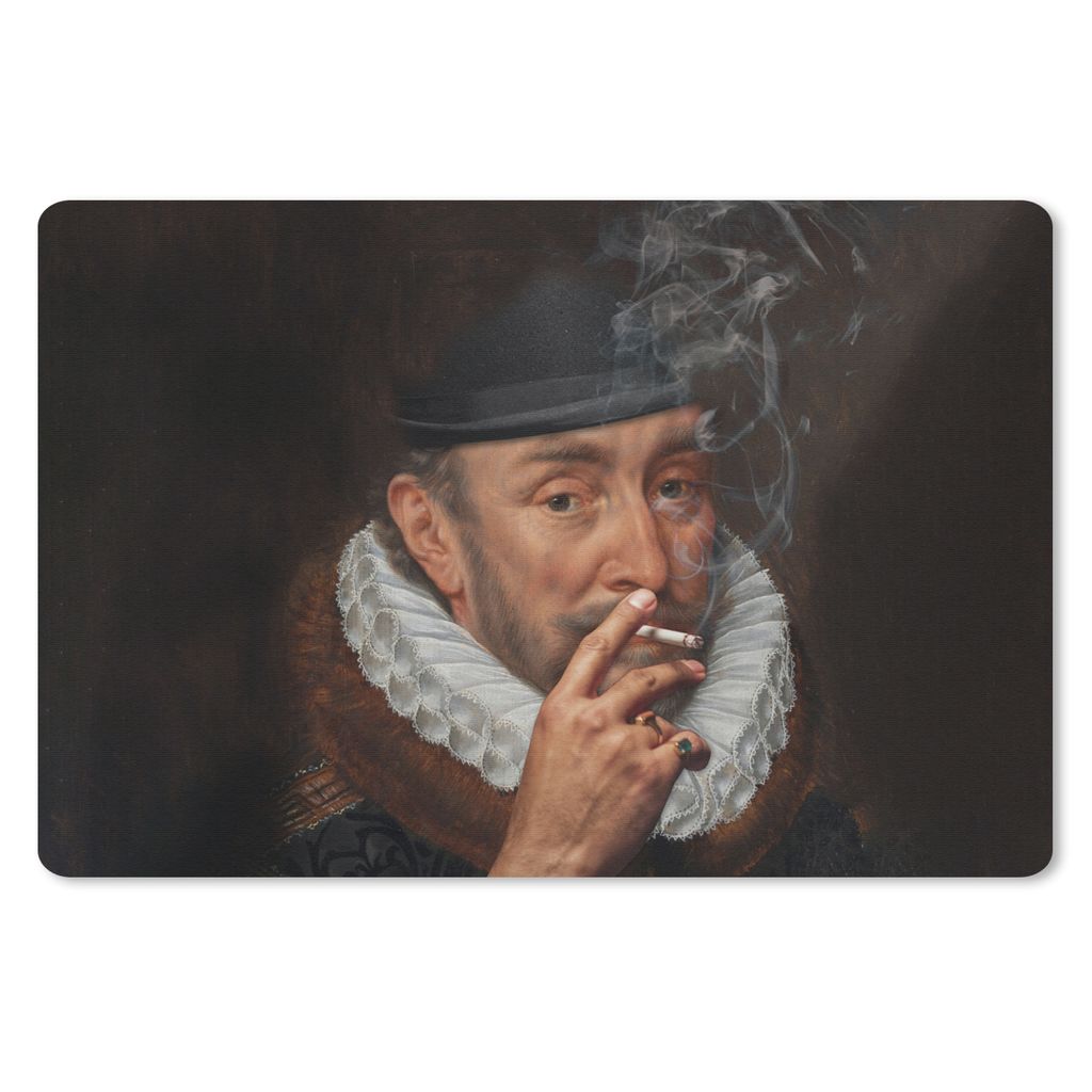 MuchoWow Schreibtischunterlage Wilhelm von Oranien - Adriaen Thomasz - Rauchen 60x40 cm - XXL Mauspad - Großes Mauspad
