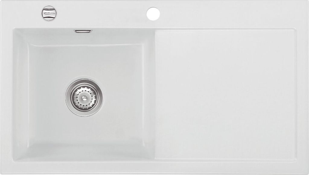 Flächenbündige Spüle MERA 90 SATIN mit Becken links und Excenterbedienung