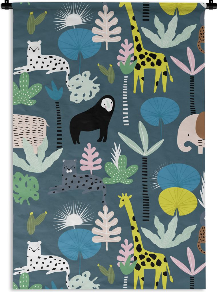 MuchoWow Wandteppich Wandbehang Dschungel - Tiere - Blau 60x90 cm Tapisserie Dekoration Wandtuch - Foto-Teppich - Abwaschbar