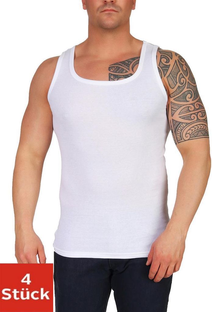 4 Stück Unterhemd Feinripp 100% Baumwolle; Weiß/2XL