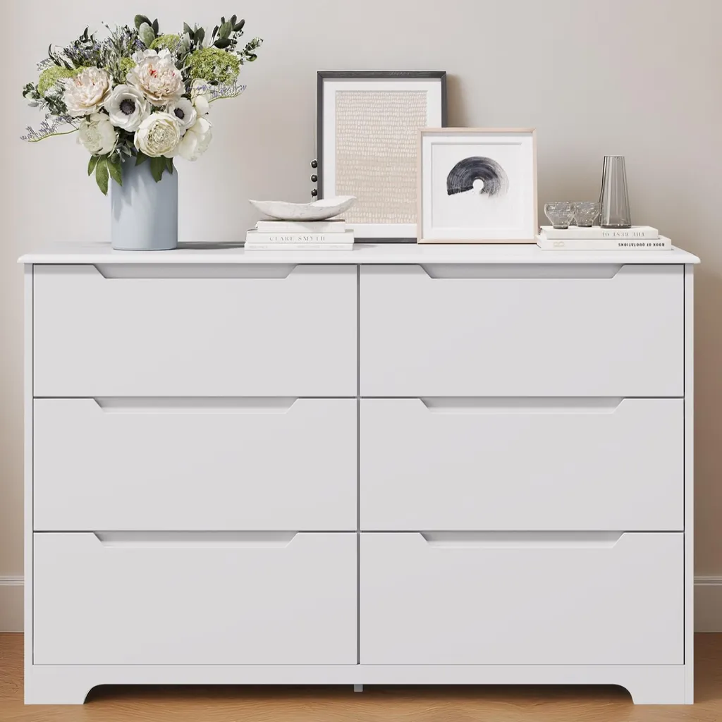 Commode 6 tiroirs BEALIFE AP47 blanche 120x40x80 cm en MDF résistant