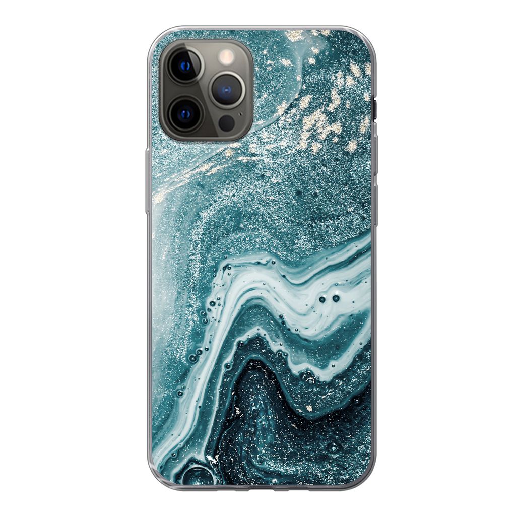 MuchoWow Handyhülle Schutzhülle Hülle für iPhone 12 Pro Naturstein - Glitter - Muster Silikon Softcase Handy Hülle - Abdeckung