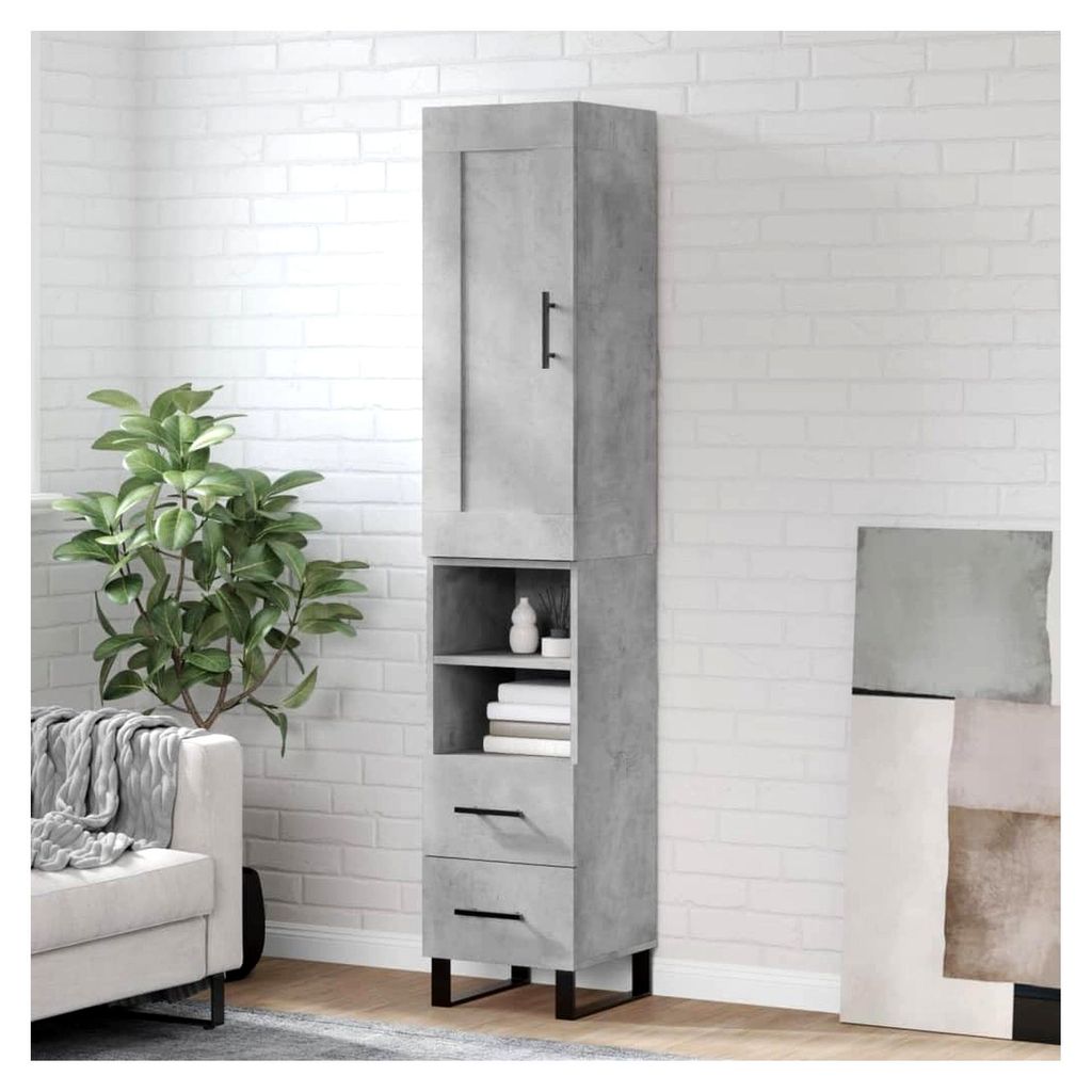 Schränke & Aufbewahrung - Buffets & Sideboards - Highboard in Betongrau 34,5 x 34 x 180 cm aus Holzwerkstoff