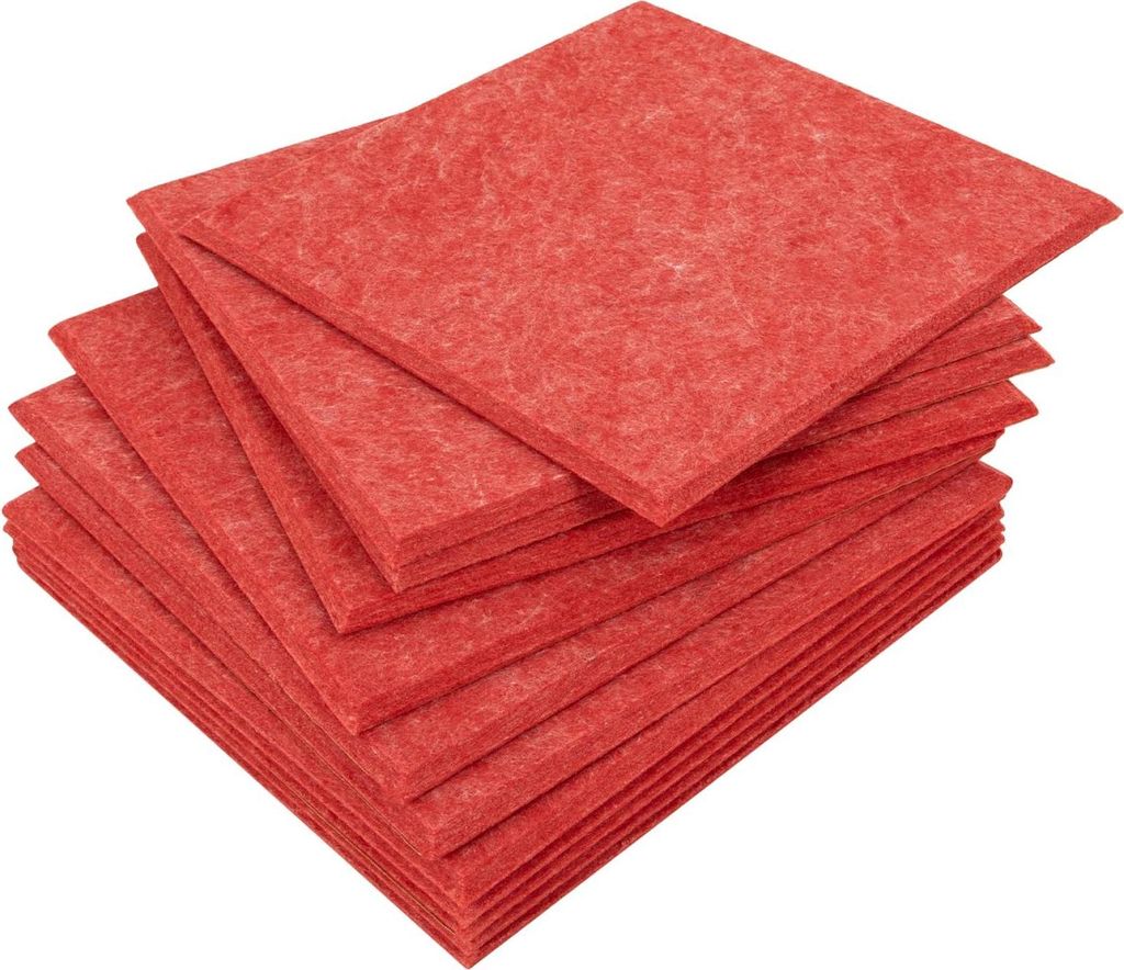 Schallabsorbernde Wandpaneele - Akustikpaneele 30x30 cm - Set 12 Stück - Dicke 9 mm - Abdeckung ca. 1,08 m² - Rot