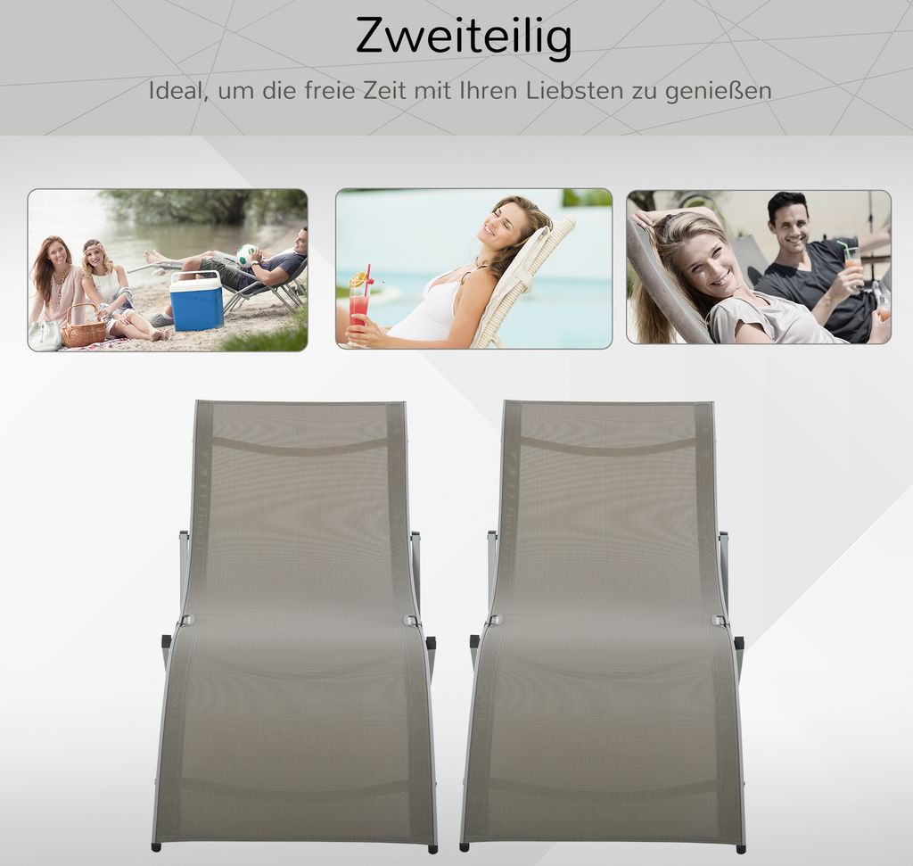 Outsunny 2er Set Sonnenliege Gartenliege Stoffliege Alu Produktbild 7