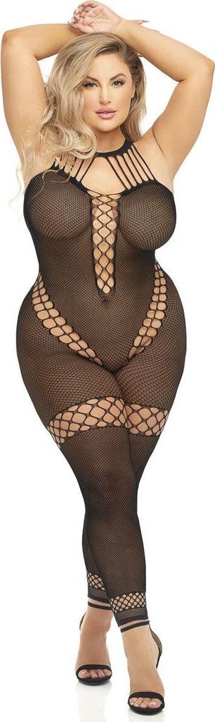 Bodystocking Pink Lipstick Schwarz (Queen size)