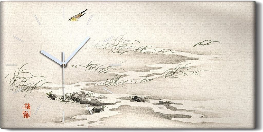 Wandbild Leinwand Bilder Wanduhr 60x30 Malerei Asiatische Fluss Vogel Kunst - weiße Hände