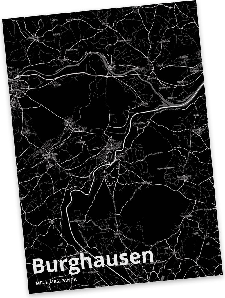 Mr. & Mrs. Panda Grußkarte Burghausen - Geschenk, Postkarten, Ansichtskarte, Ansichtskarten, Postkarte, bildkarte, Stadt, Dorf Karte Landkarte Map...