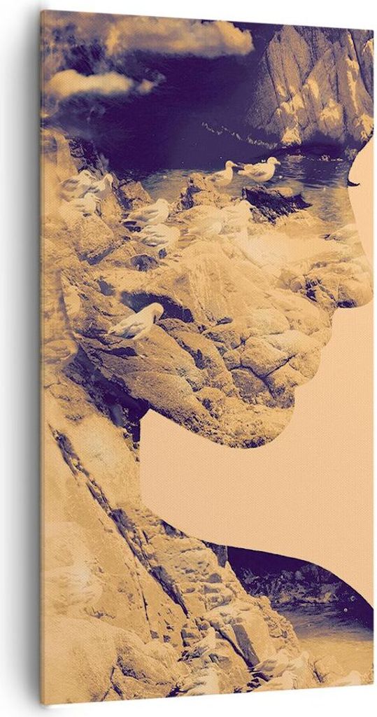Bild auf Leinwand - Leinwandbild - Einteilig - Frau Vögel Fotomontage - 65x120cm - Wand Bild - Wanddeko - Wandbilder - Leinwanddruck - Bilder - Wa...