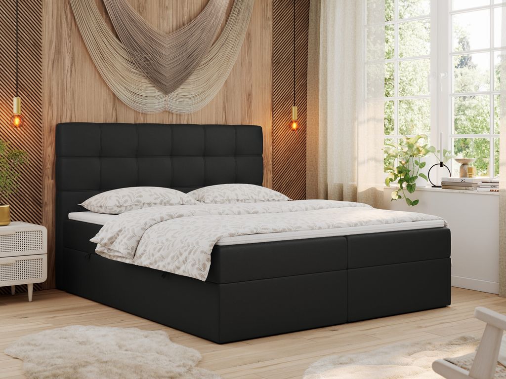 MKS MEBLE Boxspringbett 160x200 mit Matratze, Bett mit Multipocket - Matratze H3 und Topper, Polsterbett 160x200 mit Bettkasten und Kopfteil, ERNI ...