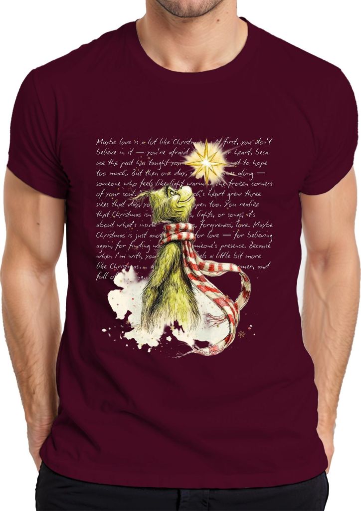 Maybe love is a lot like Christmas Grinch Weihnachten lustig Herren T-Shirt, Burgundy, S