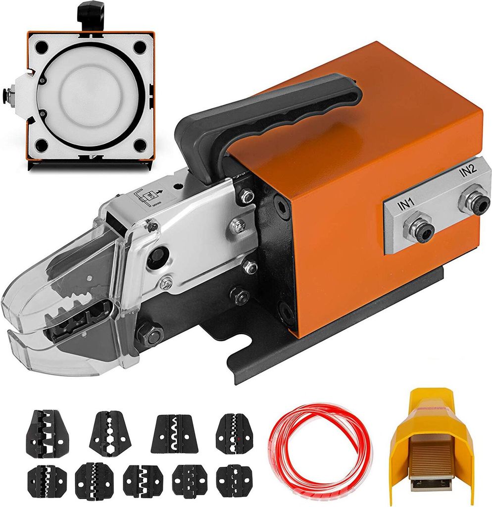 Pneumatisches Crimpwerkzeug Am-10, luftbetriebene Kabelschuh-Crimpmaschine zum Crimpen von bis zu 16 mm², pneumatische Crimpzangenmaschine mit 10 ...