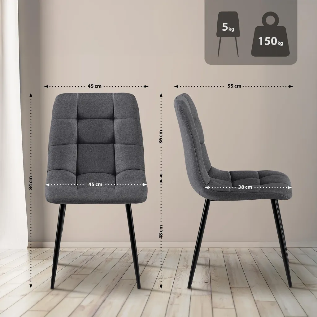 Chaise capitonnée grise Tilde pour table de salle à manger et confort - 2