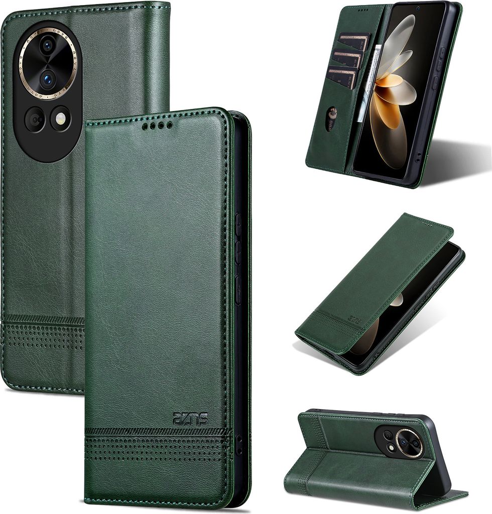 Leder Hülle für Huawei Nova 12, Klapphüllen Brieftasche Magnetverschluss Ständer Schutzhülle Grün
