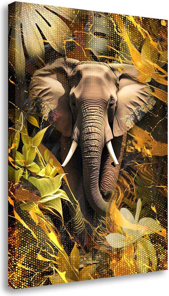 Wandbild Leinwandbild Elefant Gold Style Kunstdruck XXL Wanddeko: 60x90x4cm
