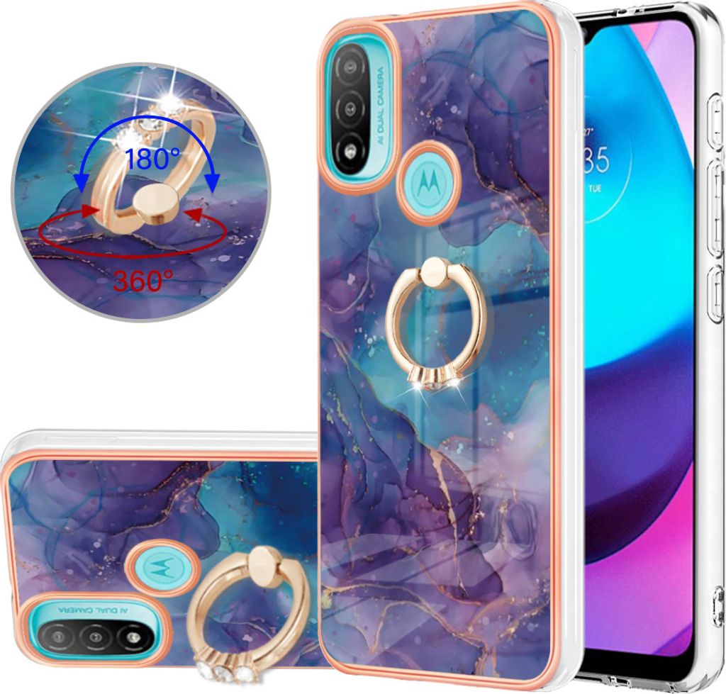 Moto E20 / E30 / E40 Hülle, Muster TPU Silikon Stoßdämpfer Bumper Schutzhülle mit Ring Ständer für Motorola Moto E20 / E30 / E40 Lila
