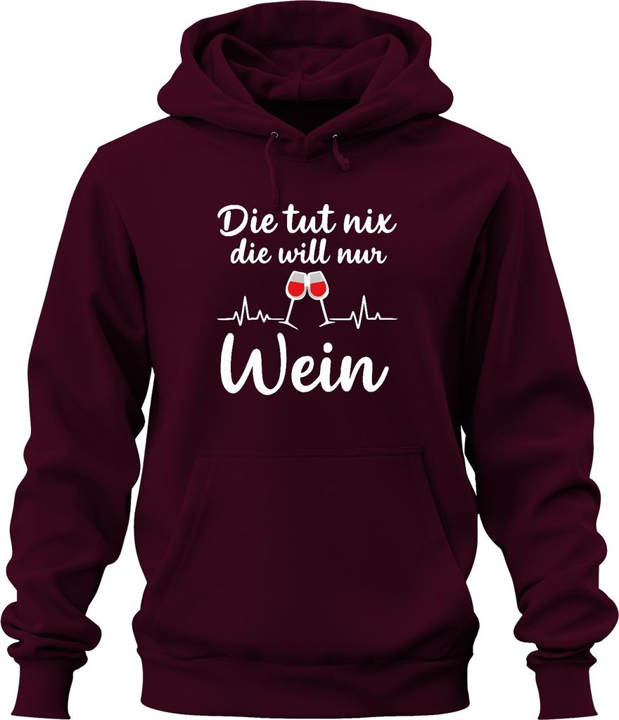 Tut nix will nur Wein Weinliebhaber Weinglas Geschenk lustig Uni Hoodie Kapuzenpullover, Burgundy, XXL