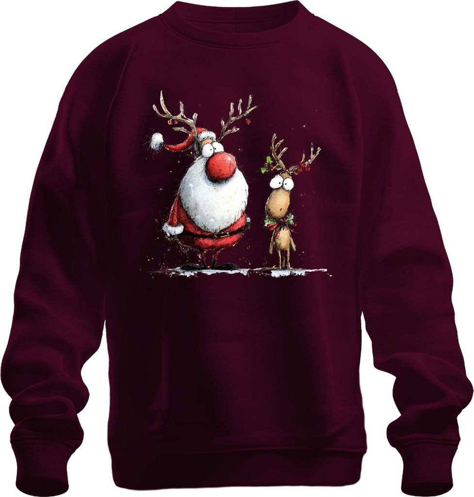 Weihnachtsmann Rentier Lustig Weihnachten Geschenk Retro Cartoon Uni Sweatshirt Pullover, Burgundy, 3XL