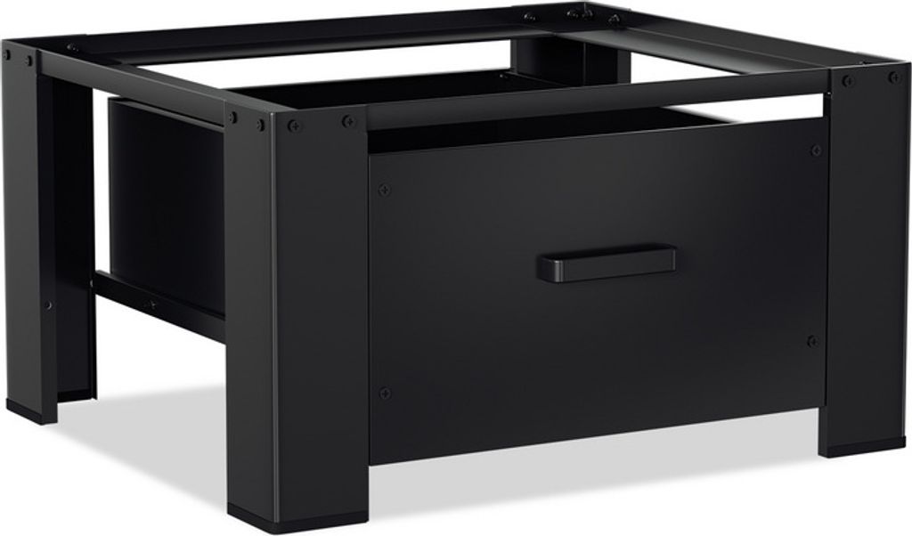 Clanmacy Waschmaschinen-Untergestell mit Schublade 62.5x54.5x32.5cm Schwarz Stahl Waschmaschinen-Sockel Trockner Sockel Podest