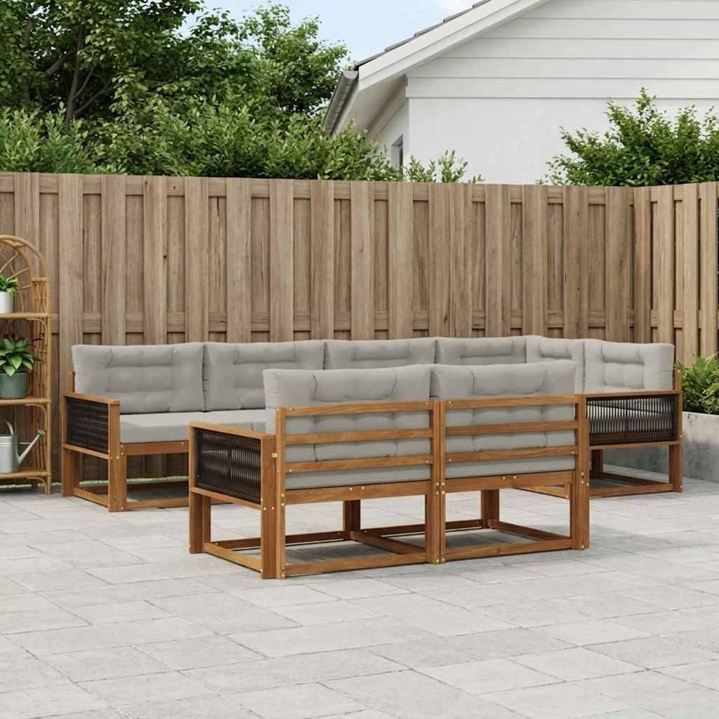 Möbel Outdoor-Sofagarnitur mit Kissen 7 pcs Natur und HellgrauGartensofas - Gartensofas c914
