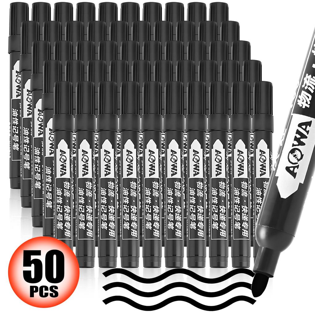 50 schwarze Marker Stifte Set, Permanent, Wasserdicht, Schnell Trocknend, Ideal für Büro, Kunst, Basteln, Beschriften, Verpackung, DIY Projekte