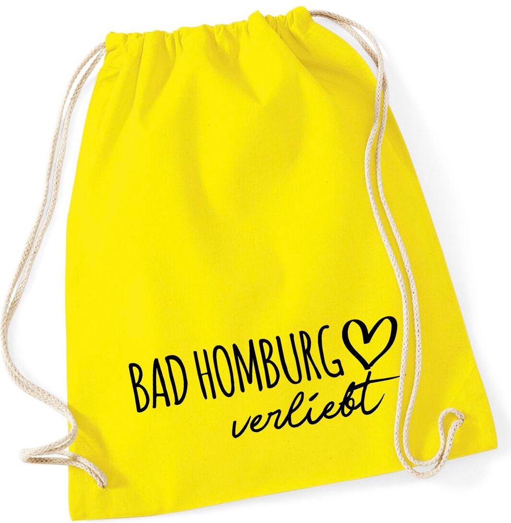 Huuraa Turnbeutel Bad Homburg vor der Höhe verliebt 12 Liter Yellow Baumwolle Rucksack Geschenkidee